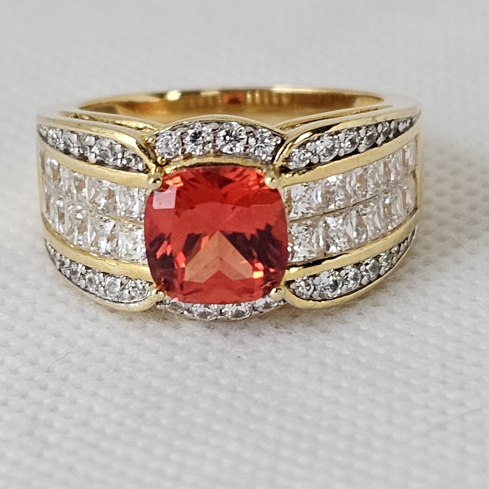 Authentic Victoria Wieck Red Sapphire & Diamond Ring 18k Sterling Silver Sz 8.75 - Picture 4 of 12